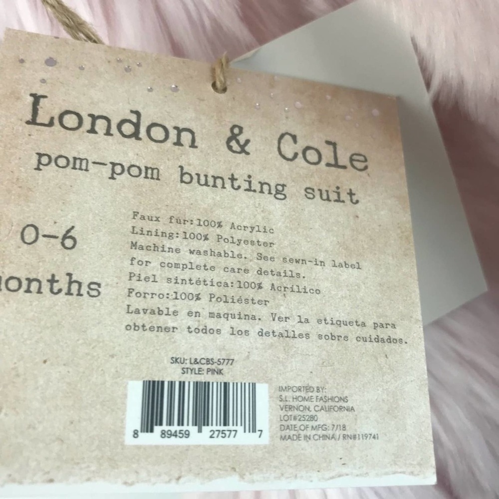 London & Cole Pink Faux Fur Baby Bunting Snow Suit 0-6 months Pom Poms - Picture 6 of 7